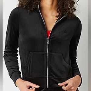 Juicy Couture Women Velour Jacket Size S Small Sexy Black Gold Zip No-hood Track